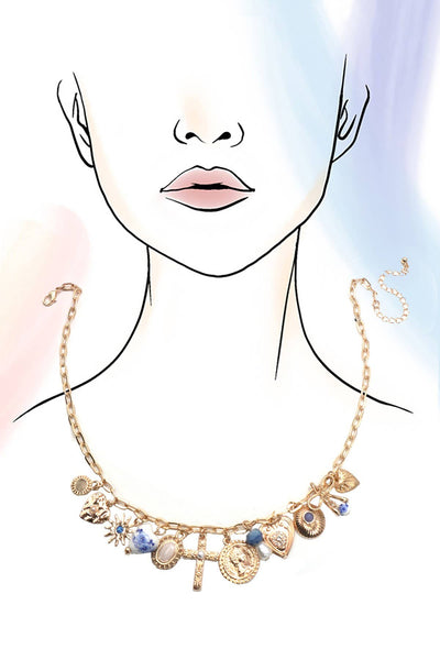 CHARM NECKLACE-PORCELAIN HEARTS CROSS NECKLACE