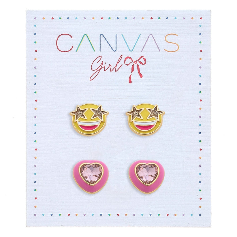 Child's Heart and Smiley Face Stud Earrings