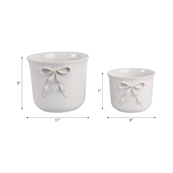 Planter White Ceramic Pretty Bow