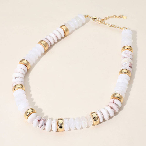 Chunky Resin Disc Beaded Necklace: Gold Gray
