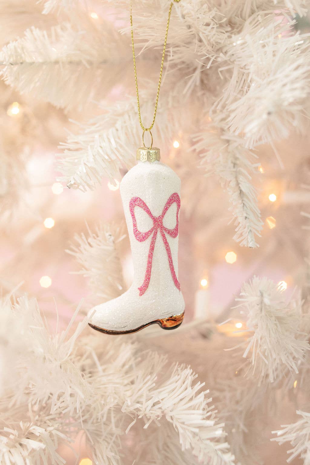 Glitter Pink Bow Cowboy Boot Christmas Ornament