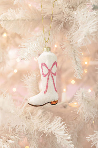 Glitter Pink Bow Cowboy Boot Christmas Ornament