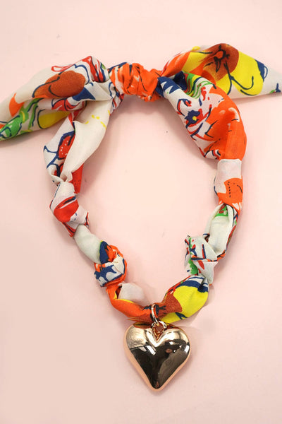 HANDMADE SCARF CHARM NECKLACE Orange Bow