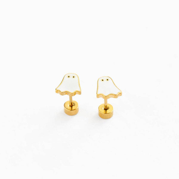 Ghost Earring - Hypoallergenic, Flat Back, Girl Gift
: Pair