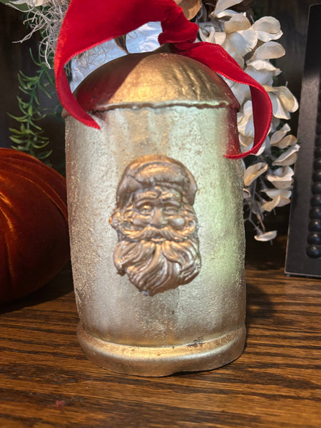 Vintage Style Christmas Bell with Handpainted Santa Intaglio