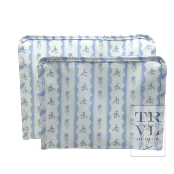 Roadie Medium - Ribbon Floral Blue Zip Pouch