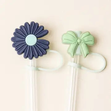 Flower & Bow Straw Topper Set