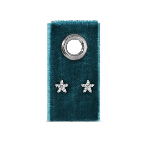 Pave Flower Studs On Velvet Gift Tag: Silver