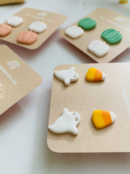 Halloween Stud Earrings White peach pumpkin