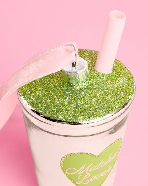 Matcha Latte Ornament | christmas, matcha, pink, glitter