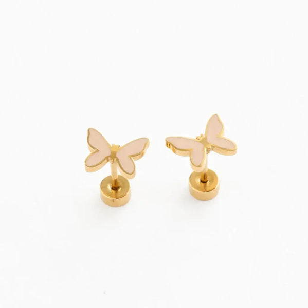 Enamel Butterfly Stud Earrings - Hypoallergenic, Flat Back: Blush