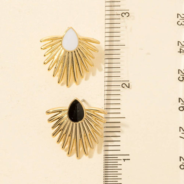 Metallic Feather Enamel Teardrop Stud Earrings: GBK