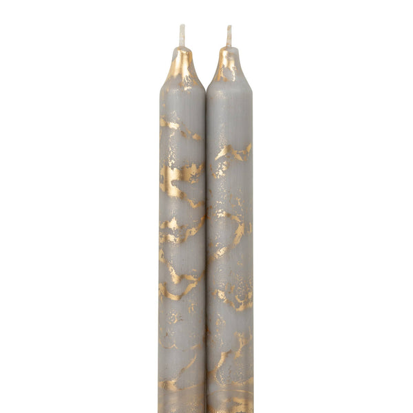 12" Decorative Taper Candles 2pk: Prairie Blue w/ Gold