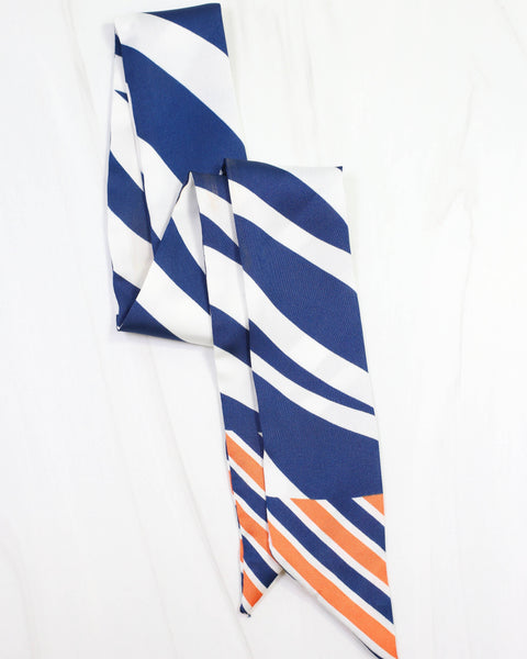 Harper Striped Skinny Scarf Navy Orange: Default