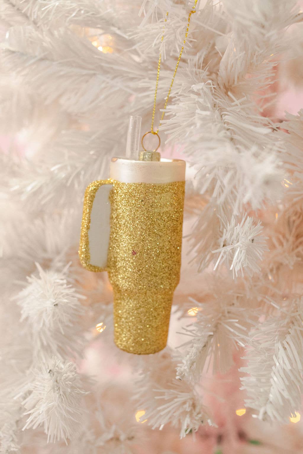 Gold Glitter Trendy Tumbler Christmas Ornament