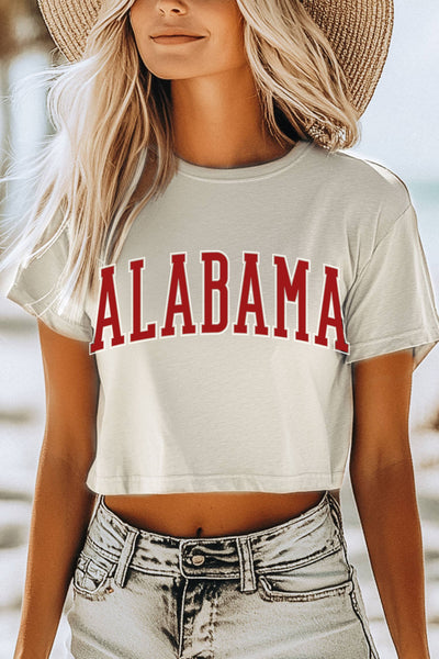 ALABAMA PUFF GRAPHIC SHORT CROP TOP: PEACH