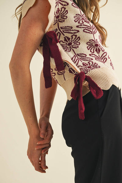 MOCK NECK FLORAL SWEATER VEST CROWN BLUE