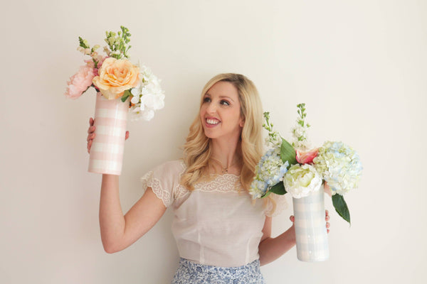 Gingham Column Vase: Sea Glass