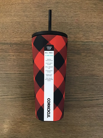 Corkcicle 24 oz. Cold Cup-Buffalo Plaid Red