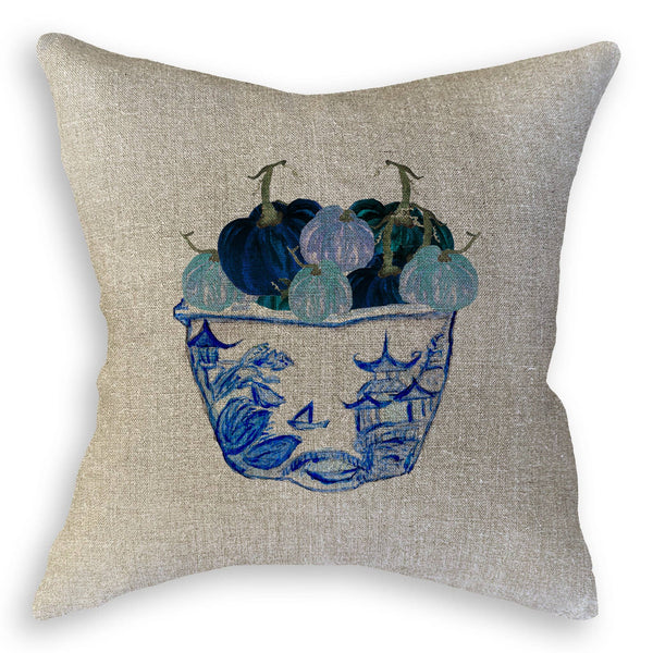 Blue & White Pot with Blue Pumpkins: Dishtowel / -