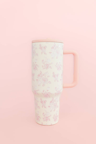 Pink Floral 40oz Tumbler with Spill Proof Lid and Flip Straw: Spill Proof Lid