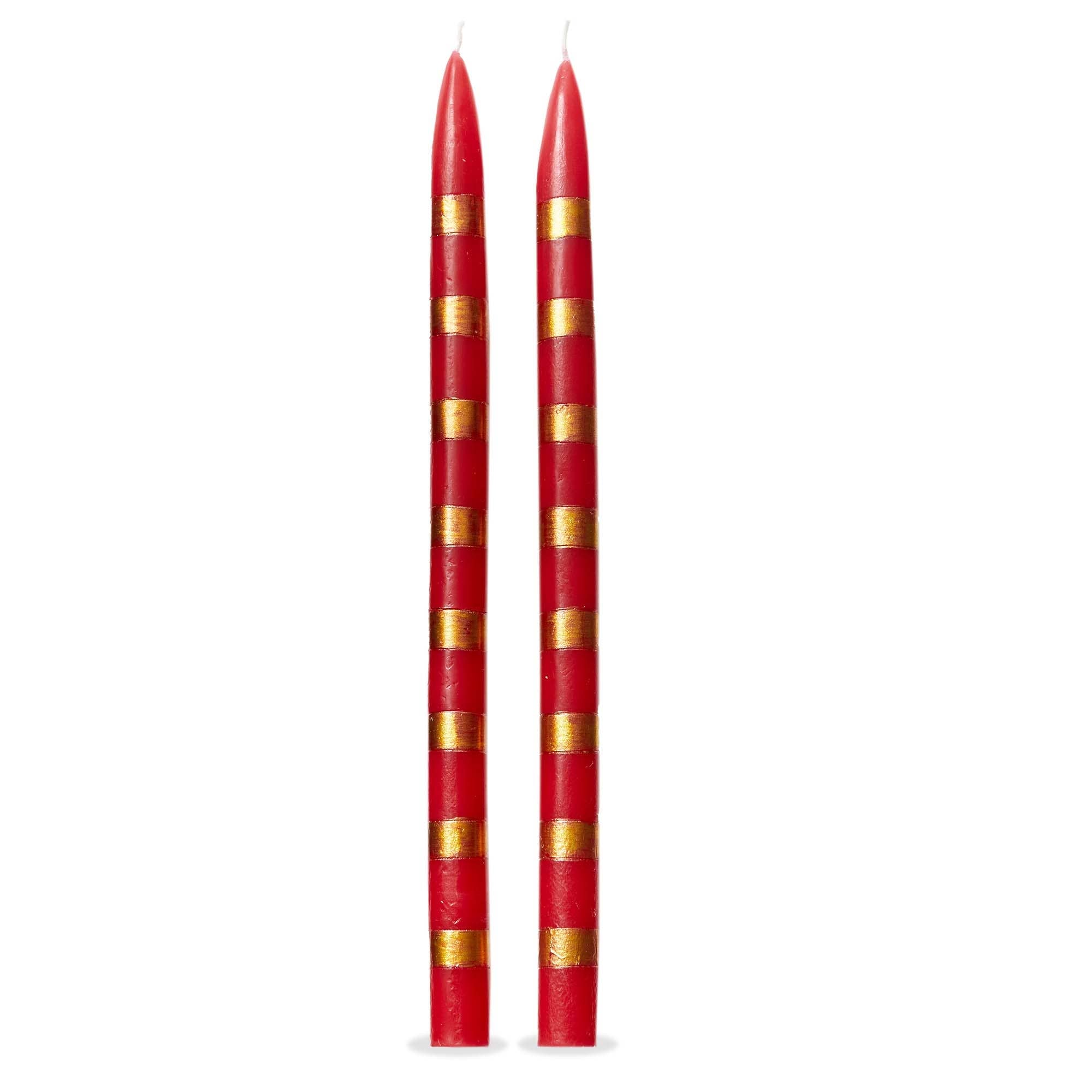Christmas Red & Gold Stripes Taper Set Of 2