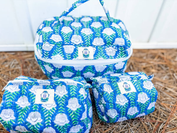 Blue Skies Quilted Cosmetic Bags-set of 3