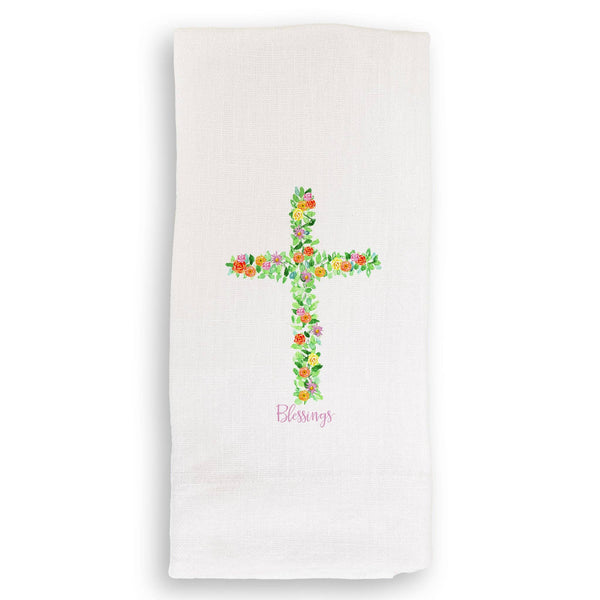 Cross with Flowers: Remove Words / Dishtowel / -