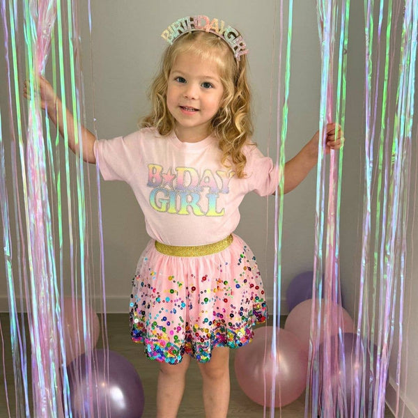 Pastel Rainbow BDay Girl Patch Short Sleeve T-Shirt
