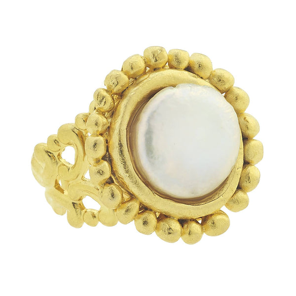 Handcast Gold Adjustable Ring with Genuine Freshwater Coin P