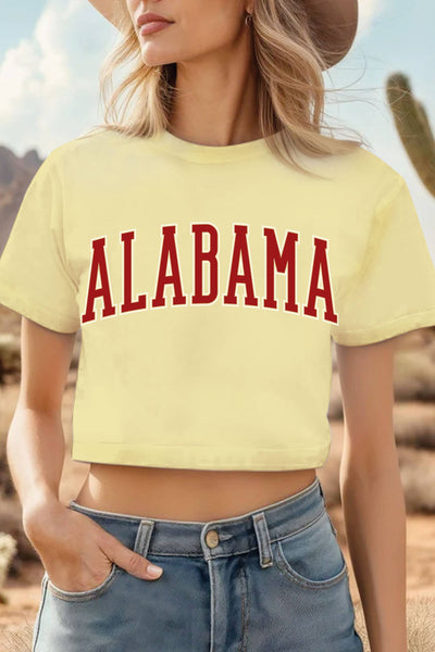 ALABAMA PUFF GRAPHIC SHORT CROP TOP: PEACH