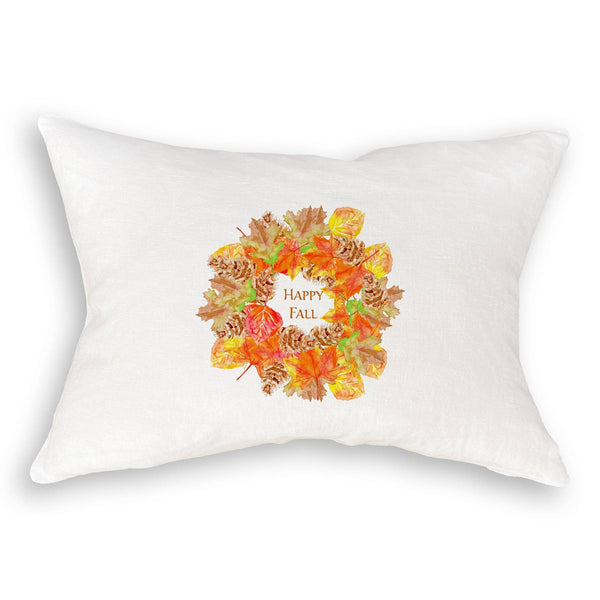 Fall Leaf Wreath with Happy Fall: Dishtowel / -