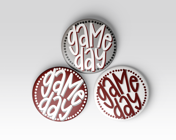 Maroon Game Day Polka Dots Tailgate Buttons | Game Day Pins: WHITE BACKGROUND