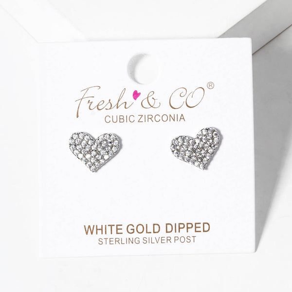 Gold Plated CZ Heart Post Earrings : Gold