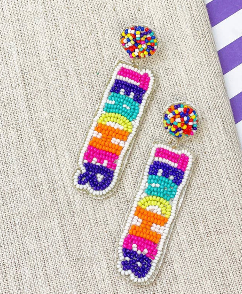 Bright beaded teacher earrings