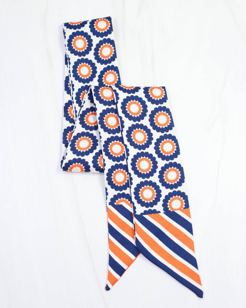 Lucy Floral Skinny Scarf Navy Orange: Default