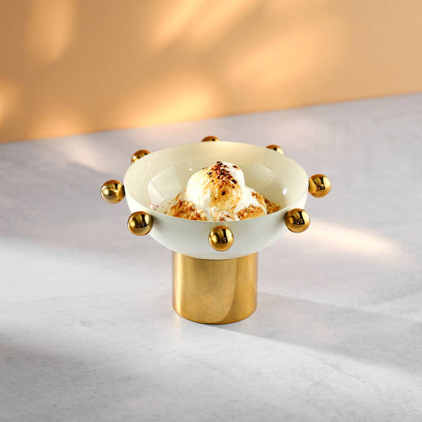 Temari White and Gold Nut Bowl