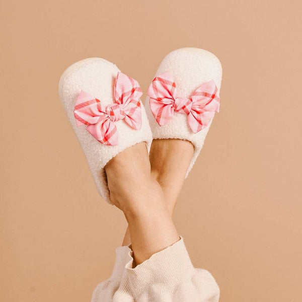 Fuzzy Slippers - Festive Plaid: M/L (Women's 8 - 10)