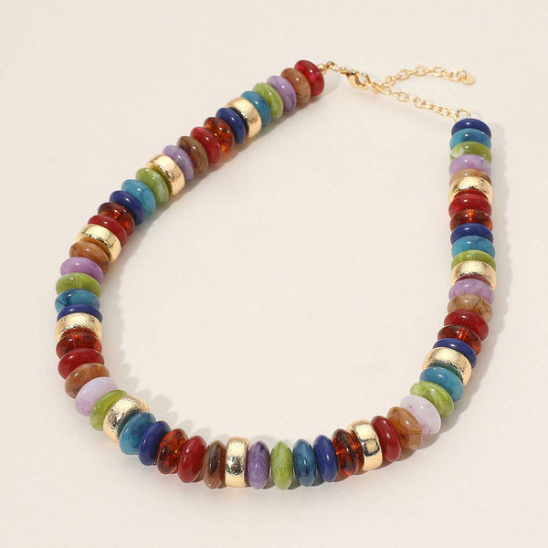 Chunky Resin Disc Beaded Necklace: Gold Gray