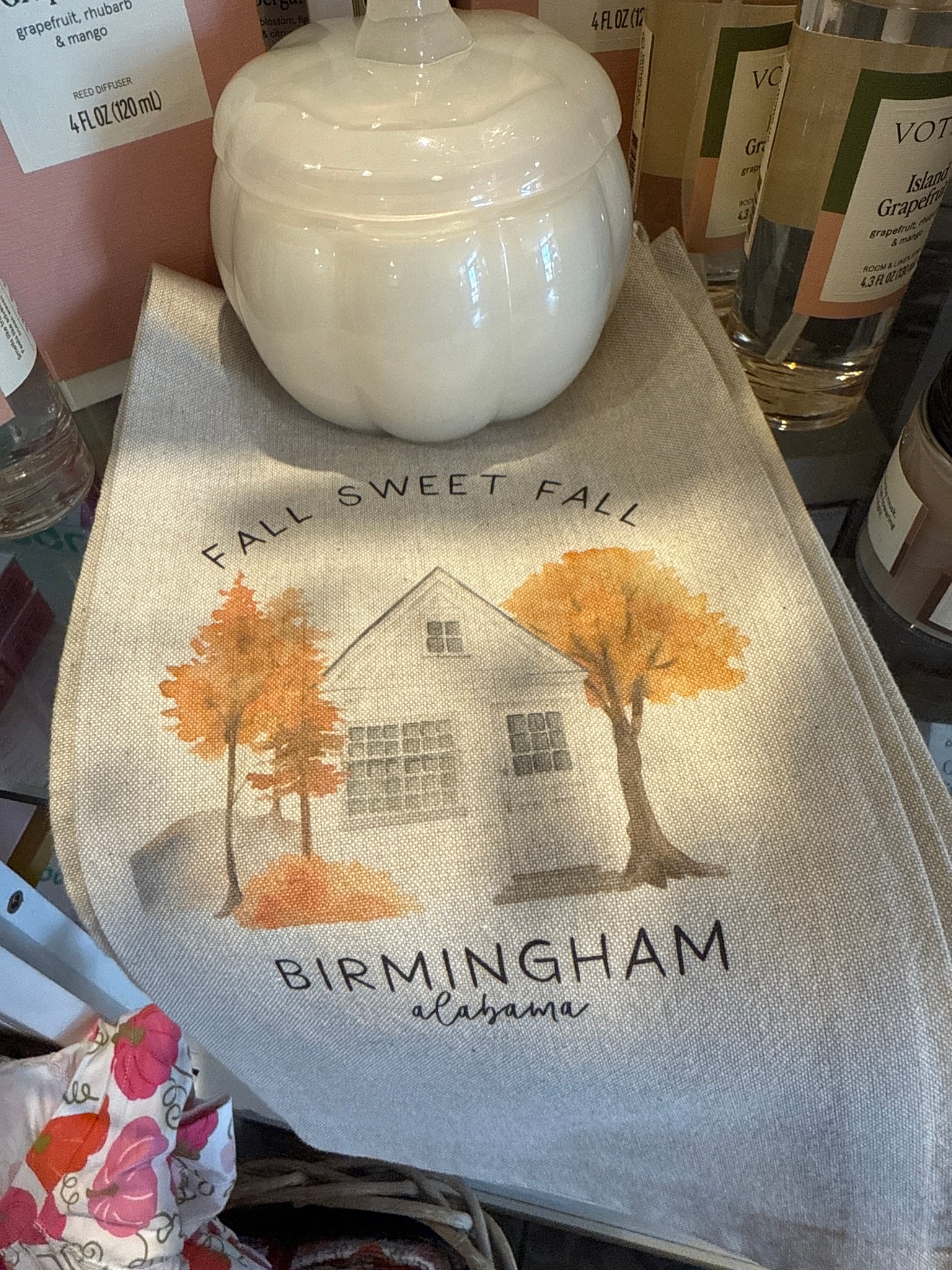 Birmingham Fall Home Tea Towel:  Natural• Cotton/Linen Blend