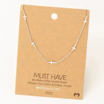 Silver Cross Station Necklace