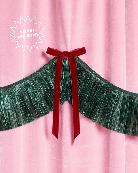 Xmas Bow Banner - fringe + velvet bows, christmas decor