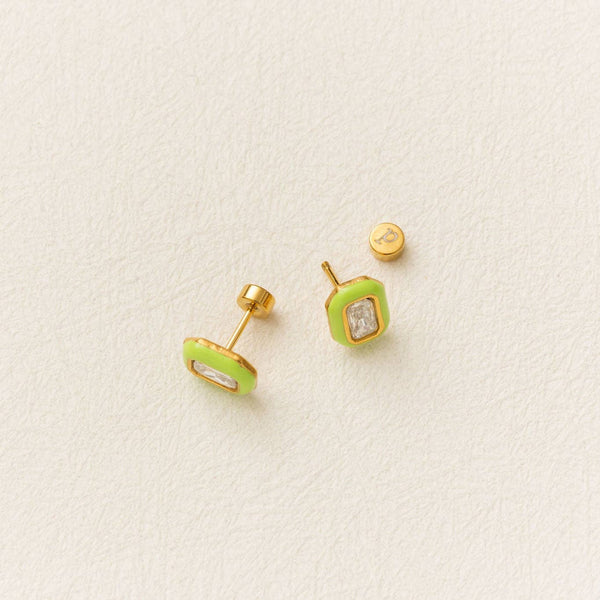 Emerald Enamel Gemstone Stud - Hypoallergenic, Flat Back: Pink / Pair