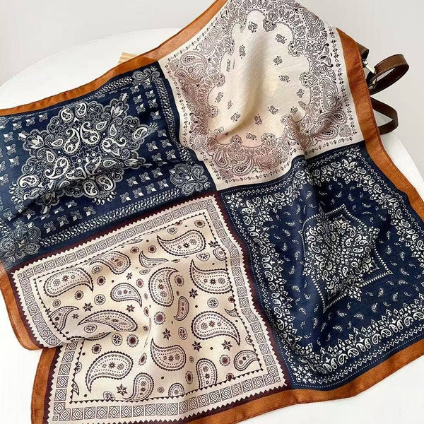 Patchwork Paisley Bandana Printed Square Scarf BROWN