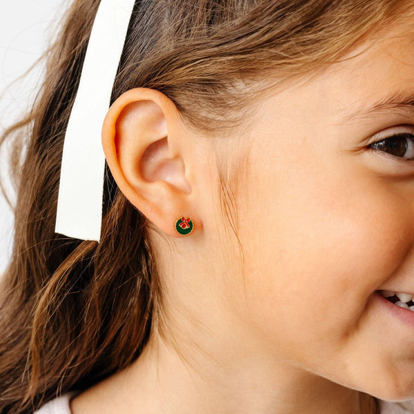 Wreath Stud Earrings - Hypoallergenic, Flat Back, Girl Gift: Pair