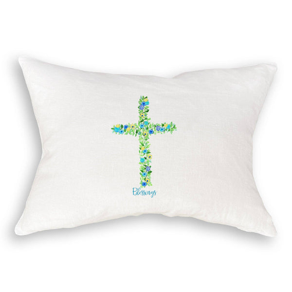 Blue Cross with Flowers and Quote: White Guest Towel / -