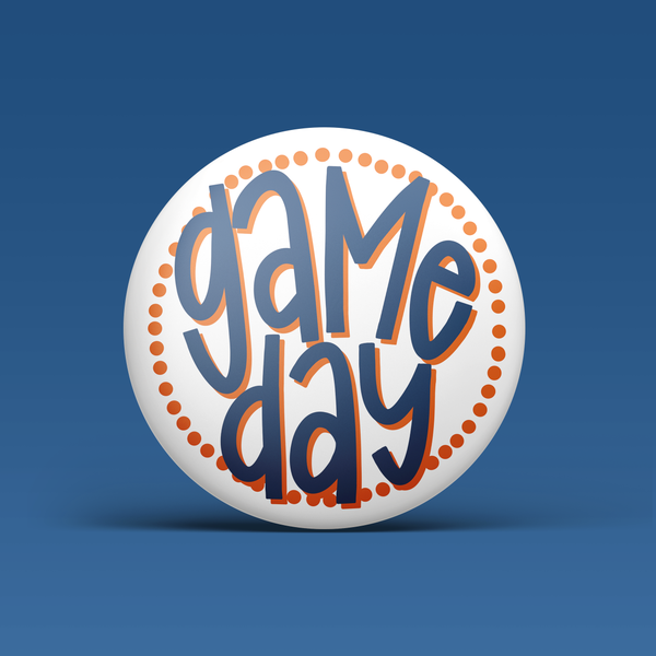 Navy & Orange Game Day Polka Dots Buttons | Game Day Pins: WHITE BACKGROUND