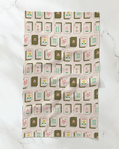 Flower Tiles Tea Towel - Mahjong: Pink