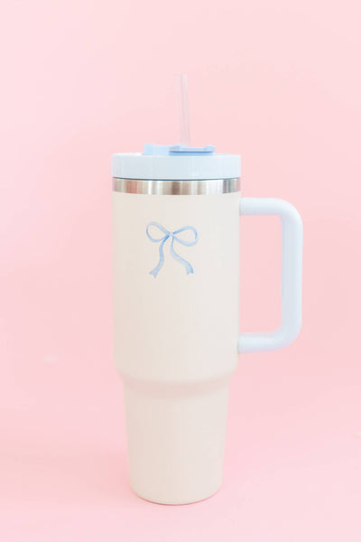Cream & Blue Bow 40oz Tumbler