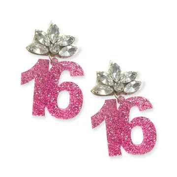 16 Hot Pink Glitter Earrings